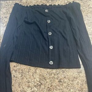 Aeropostale Off The Shoulder Top Size L Lettuce Trim Shirt Black w Buttons